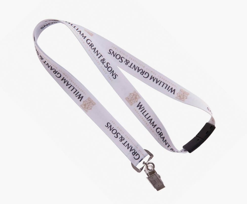 2 colour print on 2cm wide lanyard with plastic safety break.