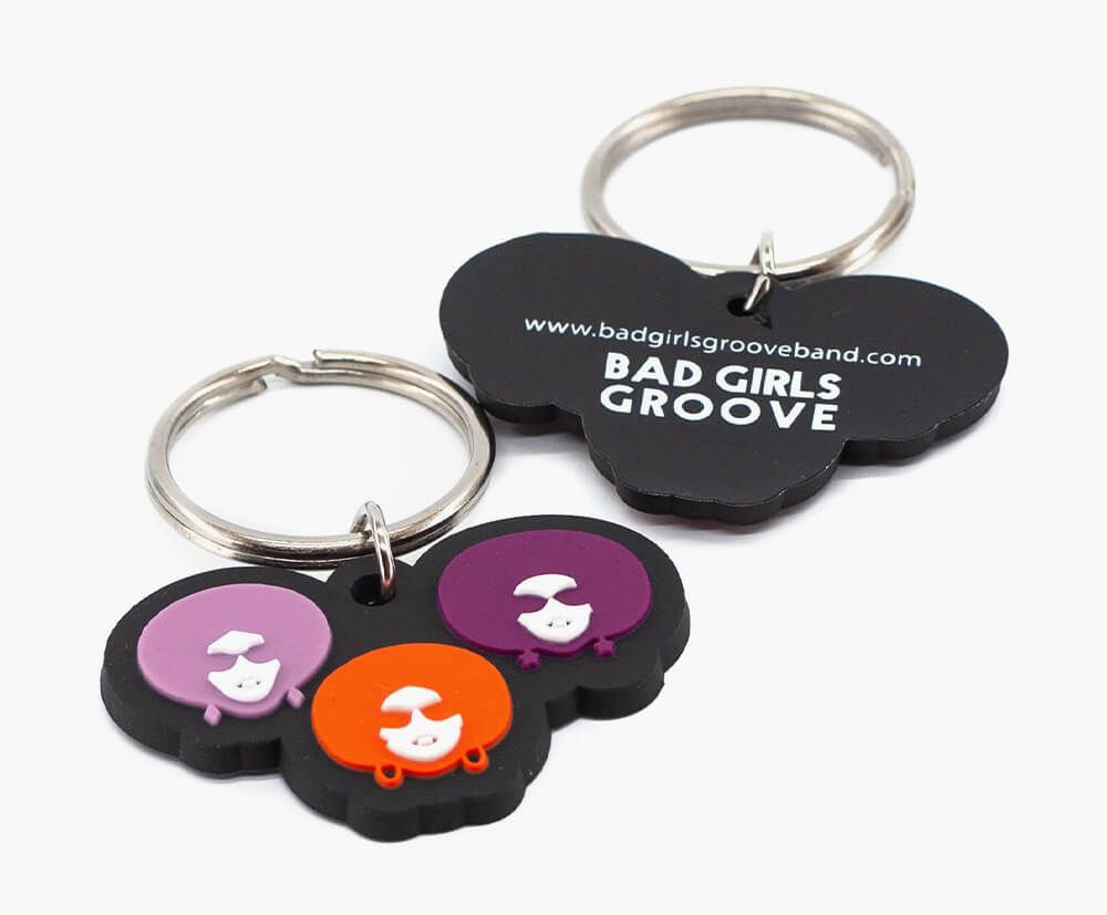 Front & back of keyrings - 1 colour print on reverse.