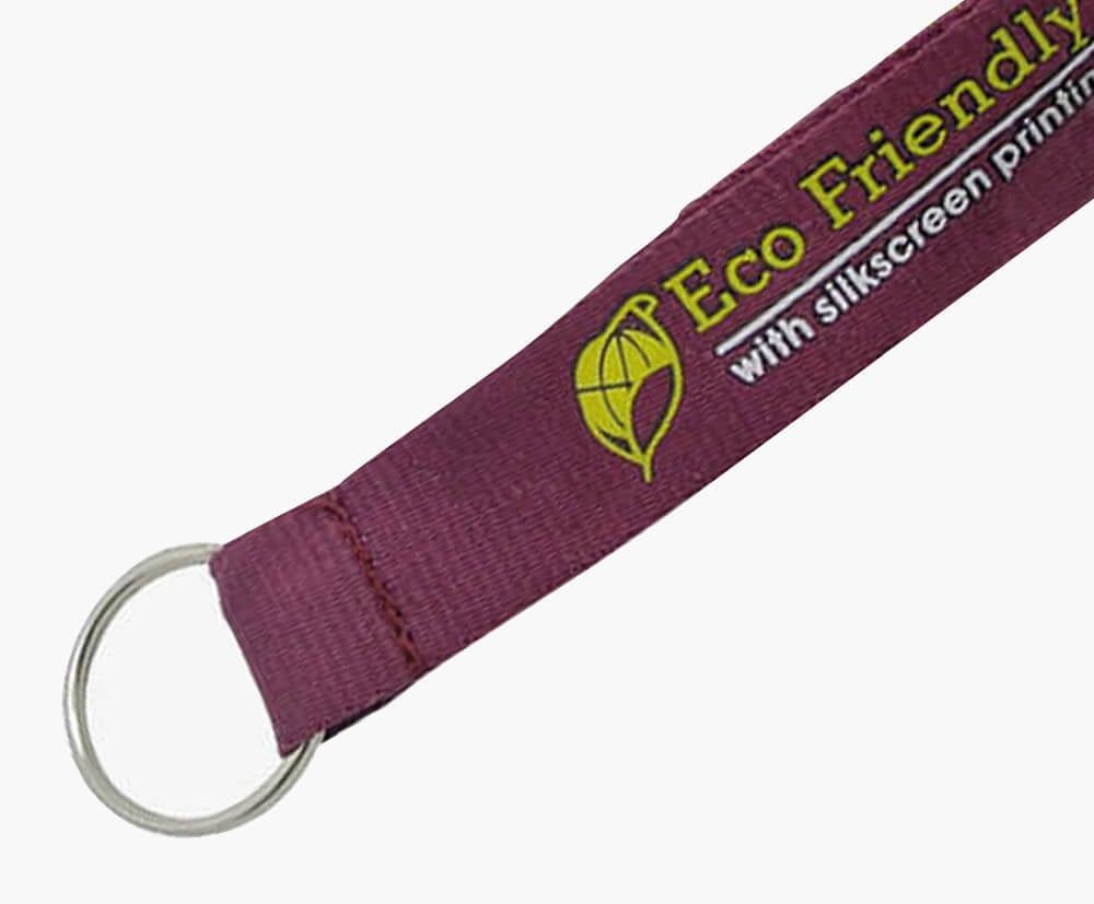 2 colour printing on front side of eco-friendly lanyard keyrings.