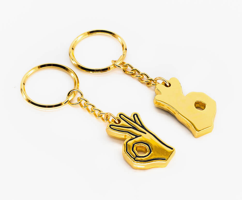 5mm thick custom shaped gold keyrings.