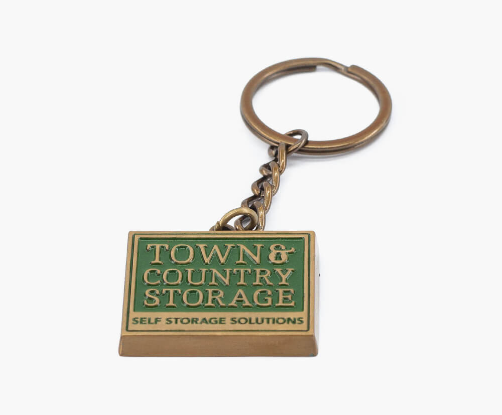 5mm thick, heavy square promotional keyring.