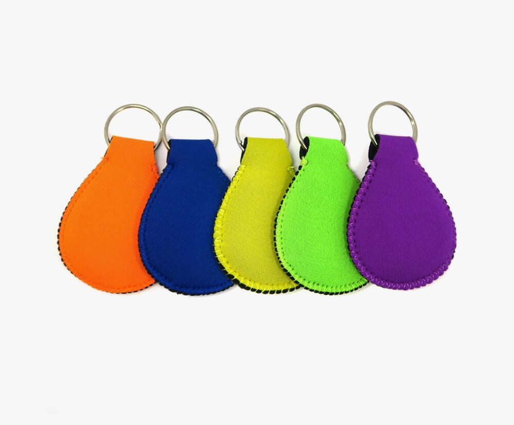 Selection of the colour options for floating neoprene promotional keyrings.