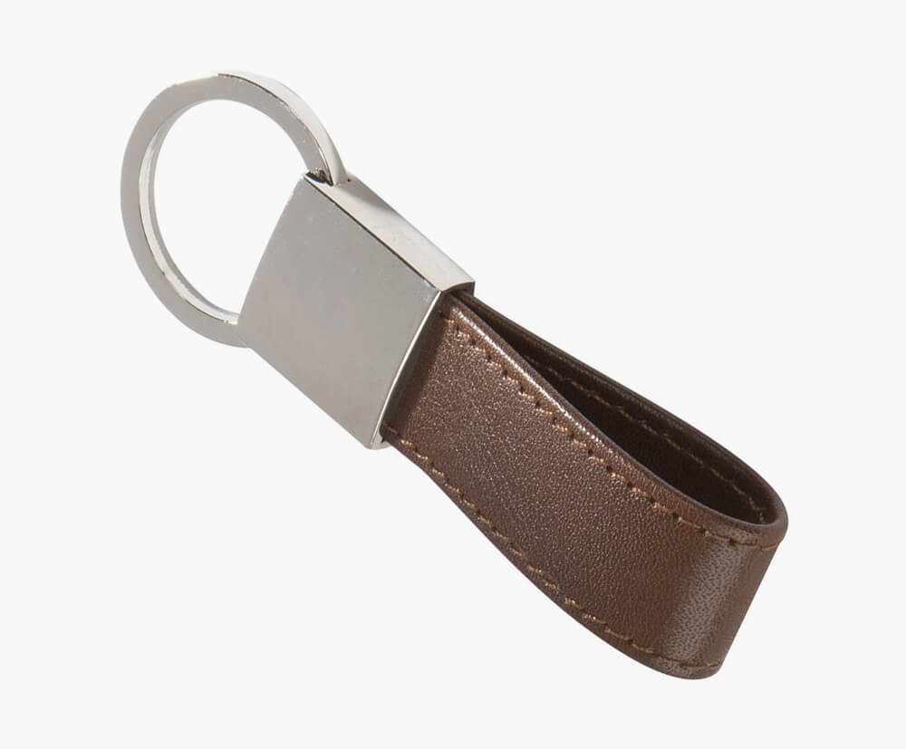 Brown coloured PU leather mini strap keyring.