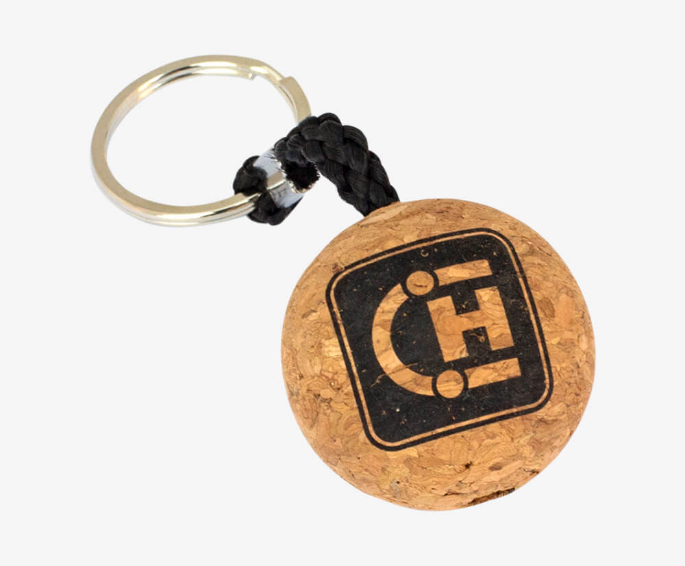 1 colour printed cork ball keyring