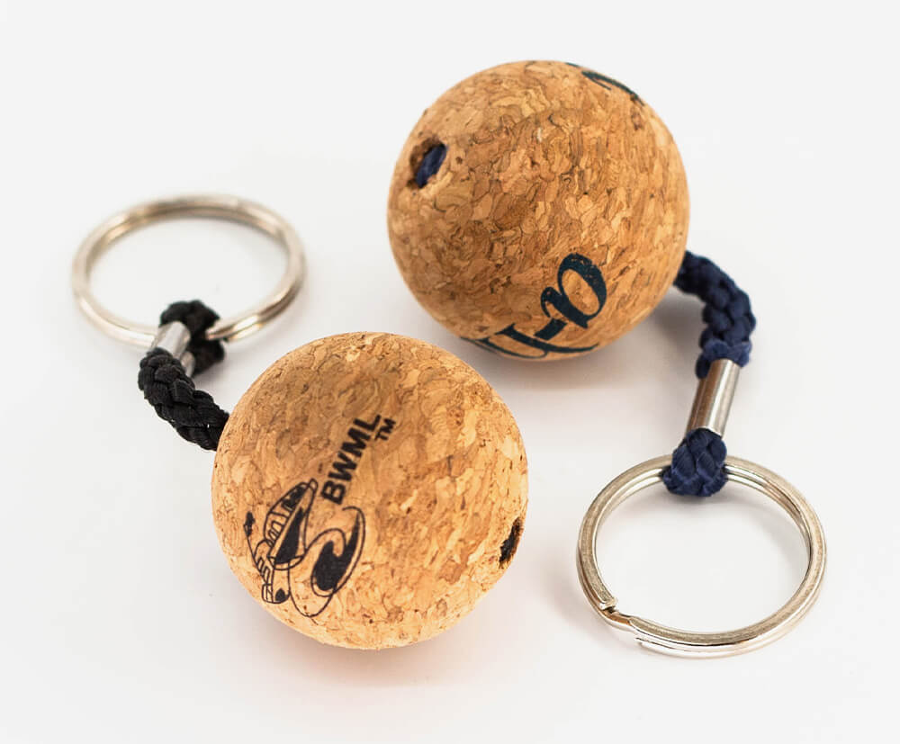 Floating cork keyring, branded with matching cord and printing colour.