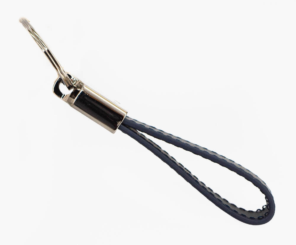 Side on view of PU leather loop keyring.