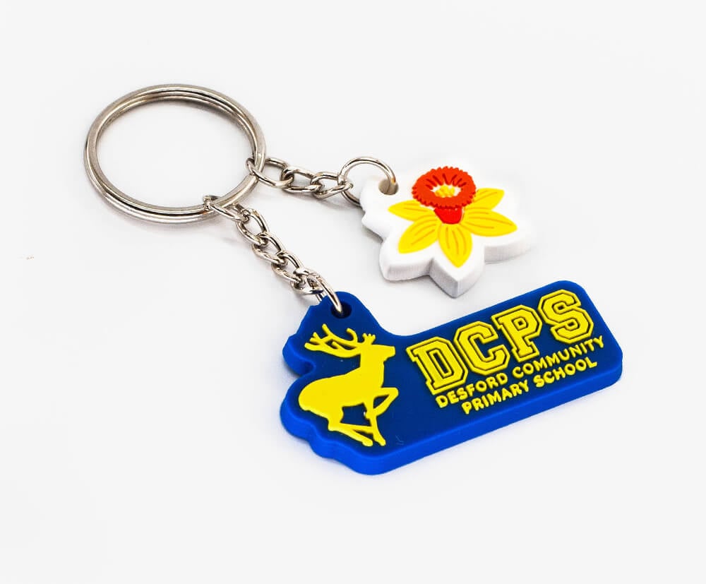 Small keyrings showing the approx fit of the 35x35mm design area limitation for the lower price bracket.