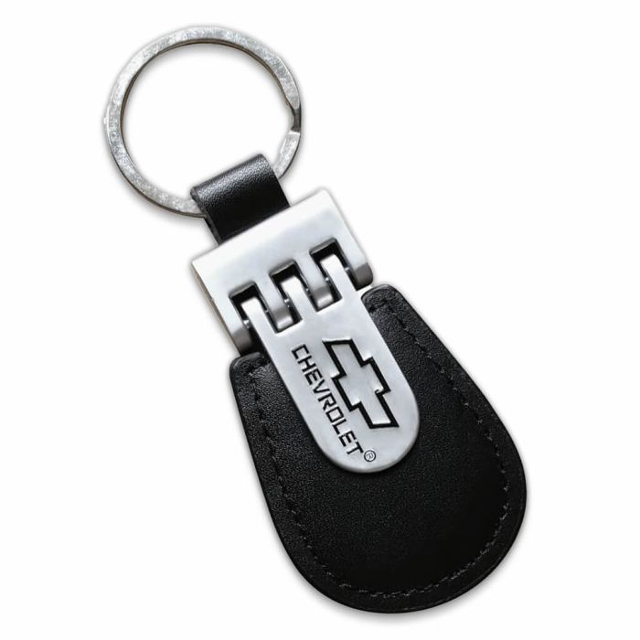 Luxury leather and metal keyring with custom branding.