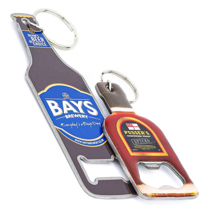 tainless Steel Bottle Opener Keychains in Bottle Shapes, Large and Small