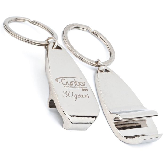 Luxury metal pear bottle opener keyrings engraved on one side.