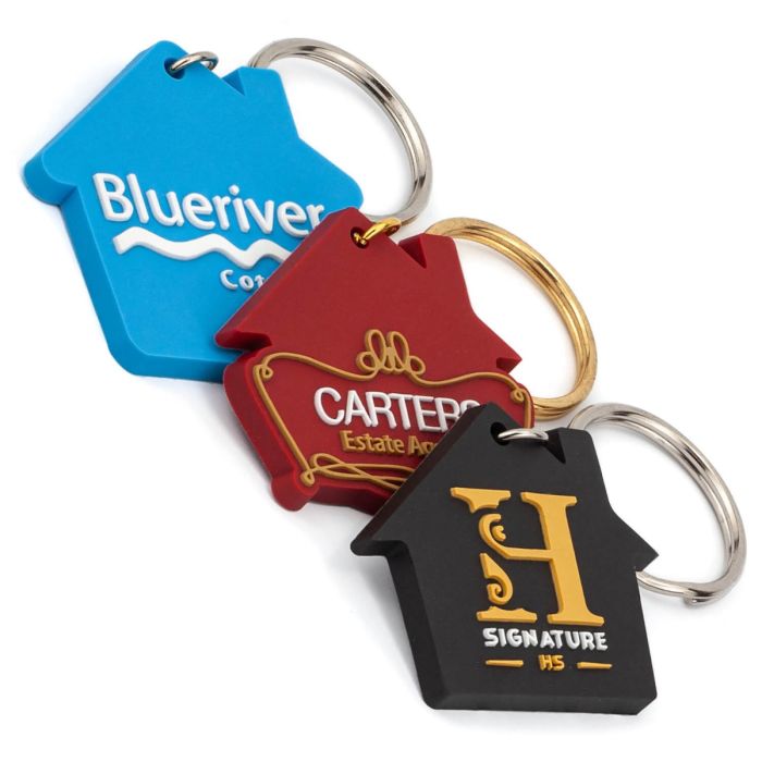 Custom made house shaped pvc keyrings 