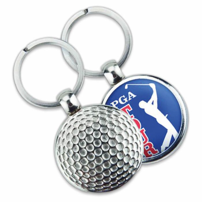 Metal golf ball keyrings branded with your logos.