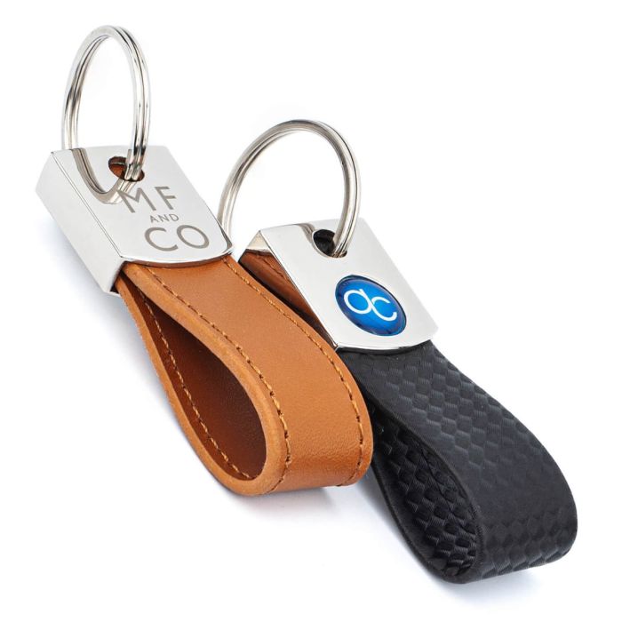 Luxury branded leather and pu loop metal keyrings