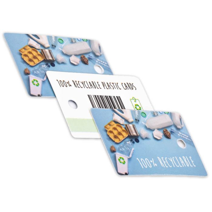 Recycled plastic card keyring.