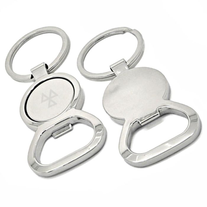 Rounded bottle openers engraved or printed with your logos.