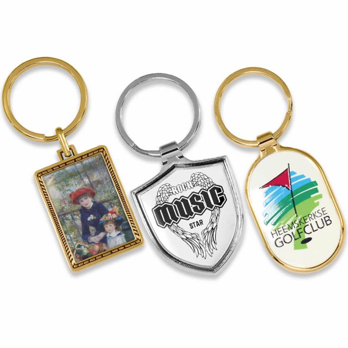 Custom shaped metal keyring with printed paper insert