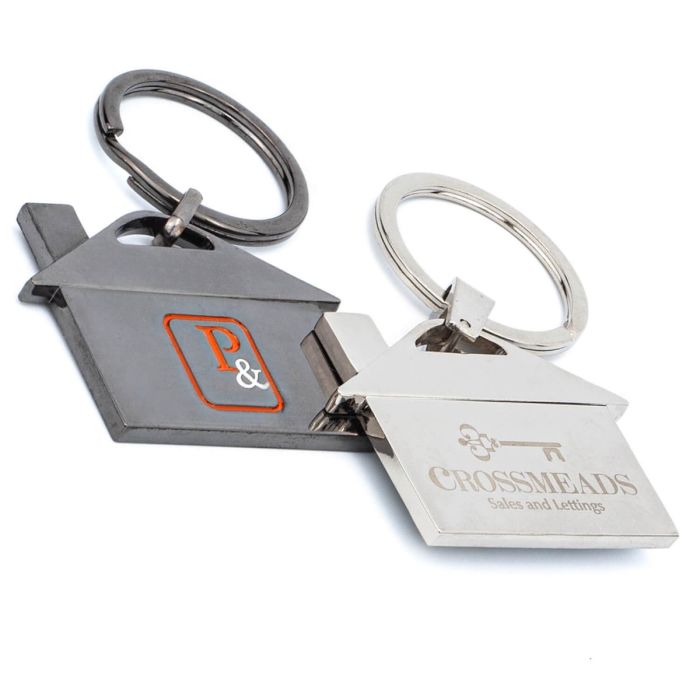 Fully Customisable Metallic House-Shaped Keyrings with Enamel or Engraving Options