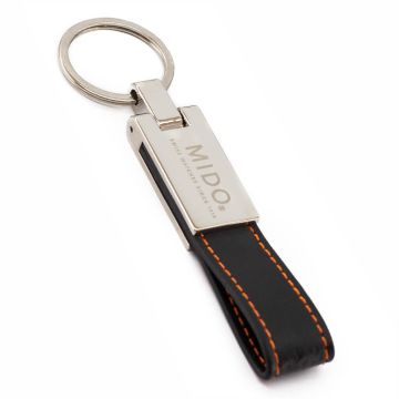 Custom PU leather strap keyring with an engraved metal clasp.