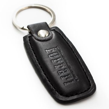 Stamped leather keyring in oblong shape
