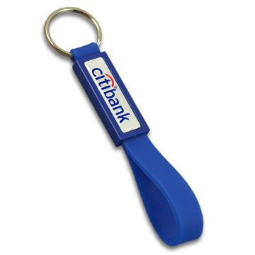 Long silicone loop keyring dome printed on one side.