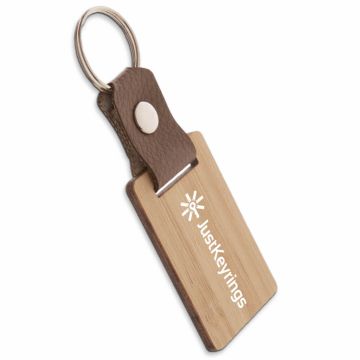 Branded leather and wood keyring