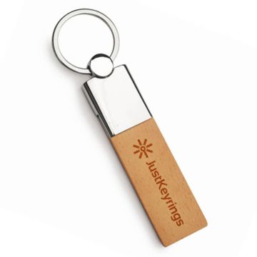 Branded Wood and metal keyring with pivot attachment