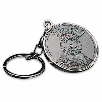 Promotional keyring with stainless steel calendar function.