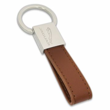 Quality engraved deluxe keyrings. Metal & leather loop customised with your logo or design.