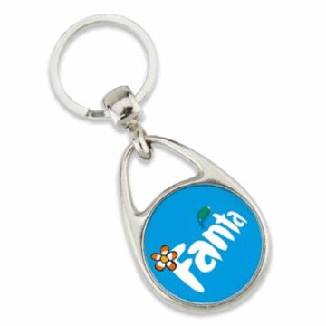 Round printed keyrings with full colour print on both sides.