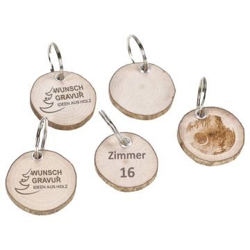 Custom Engraved Wooden Keyrings with Bark Edge