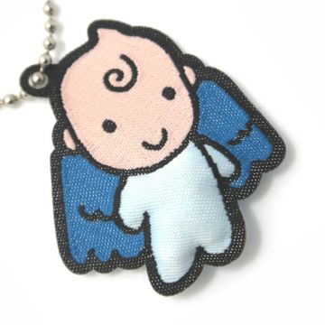 Custom shaped fabric keyrings with padding. Cut-out to your design.