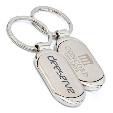Executive-branded metal  keychains. Personalized with Enamel fill or Engraving