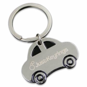 Branded car-shaped metal keyring with split-ring attachment