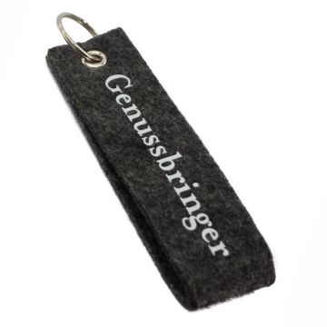 Custom felt keyring with printed one colour branding.
