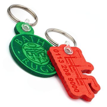 Embossed Keyrings in Vibrant Colors. Bespoke shaped coloured foam Keyrings.