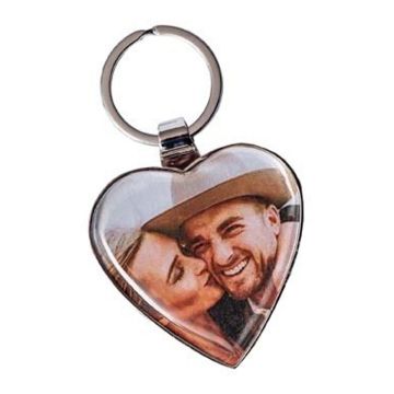 Heart Crystal Dome Chrome Metal Keyrings