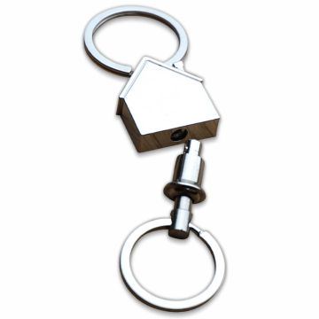 House shaped keyring with connecting split-ring attachment.