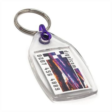 Cheap plastic keyrings printed in full colour on both sides with your logos or designs.