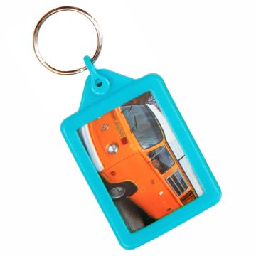 Soft and flexible surround plastic keyrings printed with your details. Re-openable by stretching the sides.