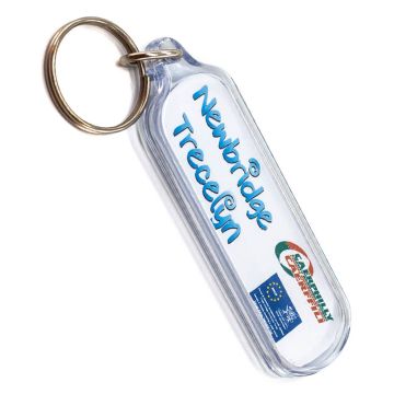 Personalised oval keyrings - full colour printed promotional fobs branded with your details.