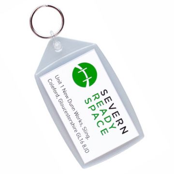 Large print area promotional keyring printed in up to full colour on one or two sides.