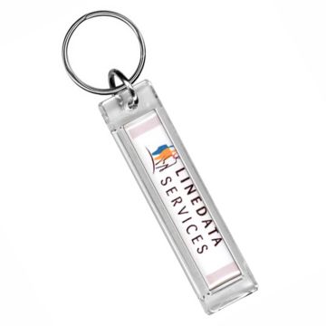 Thin oblong keyrings with small magnification feature - printed in up to full colour on one or two sides.