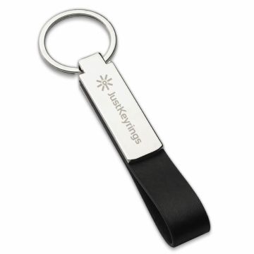 Engraved leather loop keyring with a large metal for branding