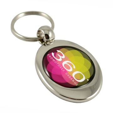 Metal trolley coin promotional keyring.