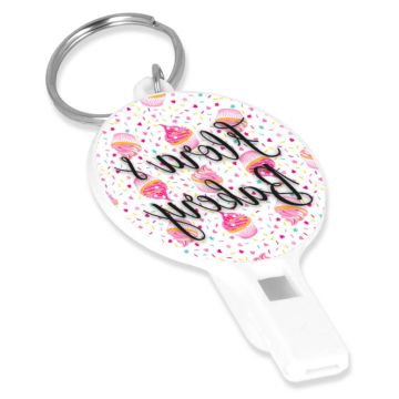 Custom printed recycled plastic whistle keyring. An eco option for your promotion.