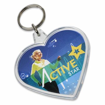 Printed heart shaped keyfobs branded with your logos and designs.