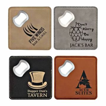 Printed leather bottle-opener coaster