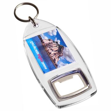 Printed plastic bottle opener keyrings personalised with your logos and designs.