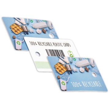 Recycled plastic card keyring.