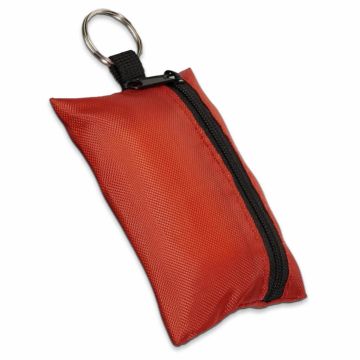 Red pouch for mini first aid kit promotional keyring.